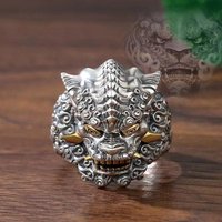 silver 925 Tang lion mens rings retro domineering stereoscopic Embossed design neutral style ring banquet jewelry Adjustable