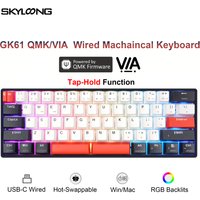 SKYLOONG GK61 QMK/VIA Wired Keyboard RGB Backlight USB Gaming Mechanical Keyboard Silent Tactile Switch Hot Swappable PBT Keycap