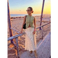 HH Women Summer Old Money Elegant Cream Polka Dot Skirt Spring High Waist Drawstring Flowy Maxi Lightweight Skirt For Office