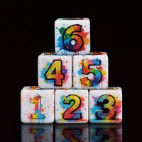 12PCS Printed Acrylic Rainbow Splash Dice Set, 16mm D6 Dice, Watercolor Graffiti Style for DND RPG Board Games,Tabletop Gaming