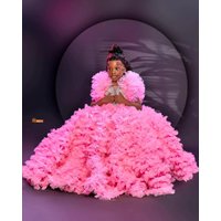 Luxury Pink Flower Girl Dresses For Wedding Applique Ruffles Toddler Pageant Ball Gown Kids Birthday First Communion Dress