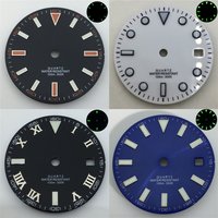 quartz watch dial 29mm black white and blue dial for Rhonda 515 quartz movement green Luminous night