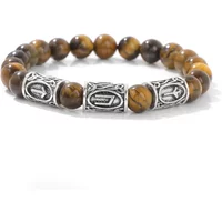 Nordic Viking Rune Bracelets for Men Women Tiger Eye Natural Stone Viking Letter Amulet Bracelet Red Agates Lava Vintage Jewelry