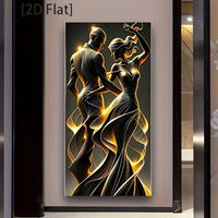 2D/Flat Frameless Abstract Wall Art Featuring Lovers in a Modern Golden And Black Theme, Measuring 23.62X47.24 Inches, Suitable