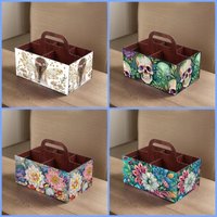 1 Piece Diamond Painting kit Storage box, Flowers, skull Pattern, Wooden material, Storage of Household items, Holiday gifts
