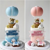 Bear Cake Toppers for Boy or Girl Baby Shower Children's Birthday Party Decoration Hot Air Balloon Cake Topper Pink Blue Green