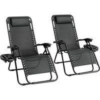 Garden Chairs Zero Gravity Chair Set of 2 Sun Lounger Reclining Garden Chairs Folding Chair with Cup Holder and Headrest Pillow