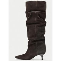Eilyken Winter Pleated Knee High Boots Women Retro Pointed Toe Kitten Heels Boots Designer Comfortable Light Botas Mujer