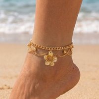 Fashion Metal Flower Pendant Anklet For Women Bohemian Vintage Gold Color Flower Tassel Ankle Chain Summer Beach Foot Jewelry