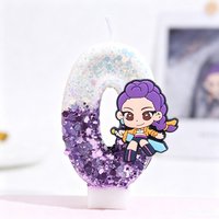 Number 0-9 White Purple Sparkling Pink Digital Cartoon Character Candle Children's Birthday Cake Party Decoration
