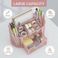 Desk Organizer, Large Capacity for Pens/Notes/Tapes, Smooth Drawer, Safe Rounded Edges, Stylish & Durable