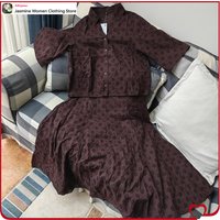 Stylish Summer Women Embroidered Eyelet 2 Piece Sets Brown Short Sleeves Eyelet Embroidered Shirt and Midi Skirt with Flared Hem