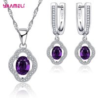 Real Sterling Silver 925 Luxury Jewelry Sets Shining Clear Cubic Zircon Flower Pendant Necklace Earrings Chain Party Accessories
