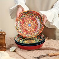 Bohemian-style mandala pattern ceramic plate - a serving dish for salads and pasta