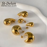 Stainless Steel Chunky Dome Earrings for Women, High Polished Water Drop Huggie Hoops, Statement Fashion Jewelry