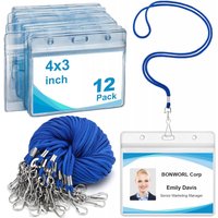 12 Pack Lanyards for ID Badges Blue Lanyard with ID Holder and Clear Plastic Horizontal Badge Holder Wateproof ID Card Holders