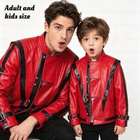 Adult Kids Men's Cosplay Jacket For Michael Jackson Impersonator Party Male Top Coat Costume Red Leather Jacket for Thriller Cos