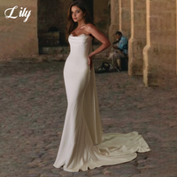 Lily White Elegant Sleeveless Wedding Dresses Sweetheart Backless Pleated Wedding Gown Satin Mermaid Bridal Dress Customized