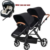 EU Stock faltbarer Zwillingskinderwagen mit Autositz High View Twin Kinderwagen mit Moskitonetz und Regenschutz