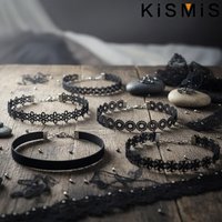 6Pcs Black Lace Choker Necklace Set Vintage Gothic Punk Women Jewelry Fashion Necklaces for Women Elegant Accessories 1Set