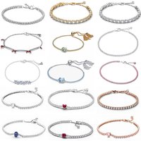 New 925 sterling silver red blue zircon love tennis bracelet, suitable for Valentine's Day women's holiday gift DIY jewelry