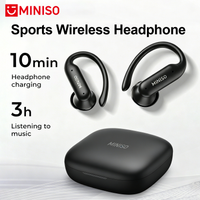 MINISO MS219 Bluetooth Earphones with Mic, Sports Wireless Headphones with Long Battery Life, Orange Fashion Earhook