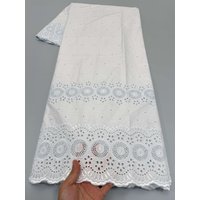 Wholesale Breathable Embroidery Plain White Polish Cotton Lace African Swiss Voile Lace Fabric Punch a hole 5 Yards