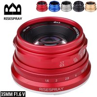RISESPRAY 35mm F1.6 V APS-C Prime Lens for Sony E A6600 6500 Fuji XF Canon EOS-M M50 Panasonic/Olympus Micro 4/3 Red