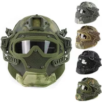 Full Covered Airsoft Helmet Camouflage Tactical Shooting Paintball Protection Helmet Adjustable Hunting Wargame Mask Helmets Set