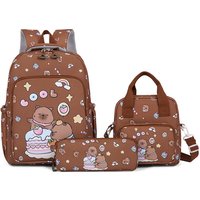 Capybara Colorful Backpack 3Pcs/Set for Women Casual School Bags with Lunch Bag Girl Boy Student Teenager Rucksack