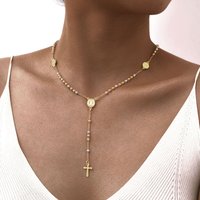 Prjewel Stainless Steel Virgin Vrand Three-Color Beaded Y-Shaped Necklaces for Women The Holy Spirit Cross Pendant Necklace New