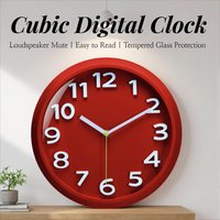 Red Round Silent Wall Clock Large 3D Cubic Number Quartz Watch Easy Read Home Decor Clock for Living Room Bedroom Kitchen Office