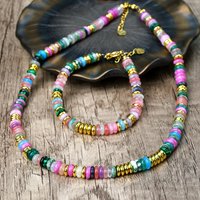Yumfeel 2PCS Necklace Bracelet Set Bohemia Colorful Natural Stone Beaded Handmade Women Jewelry Gift Summer Vacation Surf Decor