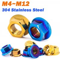 AliExpress NONE 2Pcs Flange Hex Nuts M4 M5 M6 M8 M10 M12 Titanium Blue/Gold 304 Stainless Steel Hexagonal Flange nut For Motorcycle Bike Locking