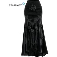 SALIENCY Ghost Girl Black Vintage Gothic Velvet Fishtail Skirt Dark Asymmetrical Skirt Fall Winter Long Dress