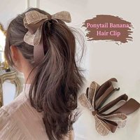 1pc Women's Banana Hair Clip Retro Back of The Head Vertical Hair Clip Elegant Bow Ponytail Headwear Hair Barrette Hairpin
