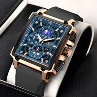 Montres pour hommes LIGE Top marque de luxe chronographe montre de sport carrée mode pour hommes bracelet en silicone 30M étanche montre-bracelet à quartz lumineuse avec boîte-cadeau