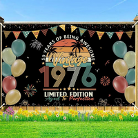 Vintage 1976 50th Birthday Backdrop, Retro Sunset "50 Years of Being Awesome" Banner for Outdoor Party Decor