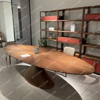 Hh2cc2 UFO dining table oval solid wood special-shaped villa high-end minimalist light luxury desk