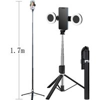 1.7m Extendable live Tripod Selfie Stick Support LED Ring Dual light mirror Stand 4 in 1 Phone Mount for iPhone X 8 11 Android
