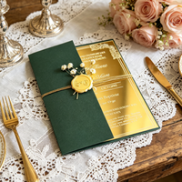Blackish Green Envelope Mirror Gold Card Wedding Invitation Cards&Wrapper,Personalized Printed Gold Shiny Name,0.5mm Wrapper
