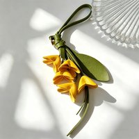 Cute Lily Bag Charm Creative Handmade PU Leather Flower Keychain Pendant Fashion Cartoon Bag Pendant Car Accessory Ornament