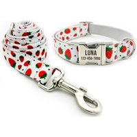 Personalized Dog Collar Customized Pet Collar Free Engraving ID Nameplate Tag Pet Strawberry Puppy Collars Leash