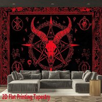 VIKAMA Dark Mysterious Goat Skull Tapestry Pentagram Background Cloth Gothic Atmosphere Decorative Cloth Room Decoration