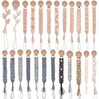 Vintage Crochet Baby Pacifier Clip Chain Woven Cotton Rope Beech Wood Pacifier Clip DIY Dummy Nipple Holder Baby Teething Toy