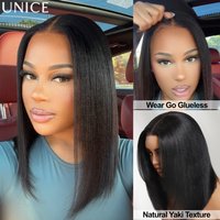 UNice 100% Human Hair Yaki Straight Bob Wig With Drawstring 7x5 & 13x4 Lace Glueless Bob Wigs