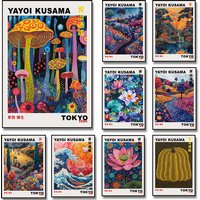 Colourful Yayoi Kusama Mountains and Rivers Poster Vintage Japanese Matte Canvas Material Mural Gallery Bedroom Wall Art