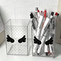 Transparent Polka Dot Wing Pen Holder Large-capacity Stationery Box INS-style Value Makeup Brush Storage Bucket Art Pencil Case