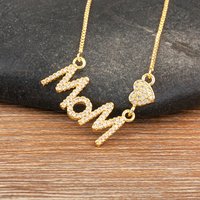 Nidin Hot Sale Romantic Love Heart Pendant Mother's Day Birthday Party Mom Letter Necklace Gold Plated Inlaid Zircon Charms Gift