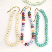 Resin Round Necklace Women Choker Gold Color PVD Barrel Beads Big Stainless Steel Waterproof Diy Handmade Statement Blue Beige